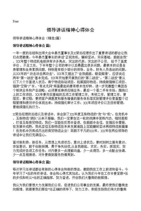 领导讲话精神心得体会