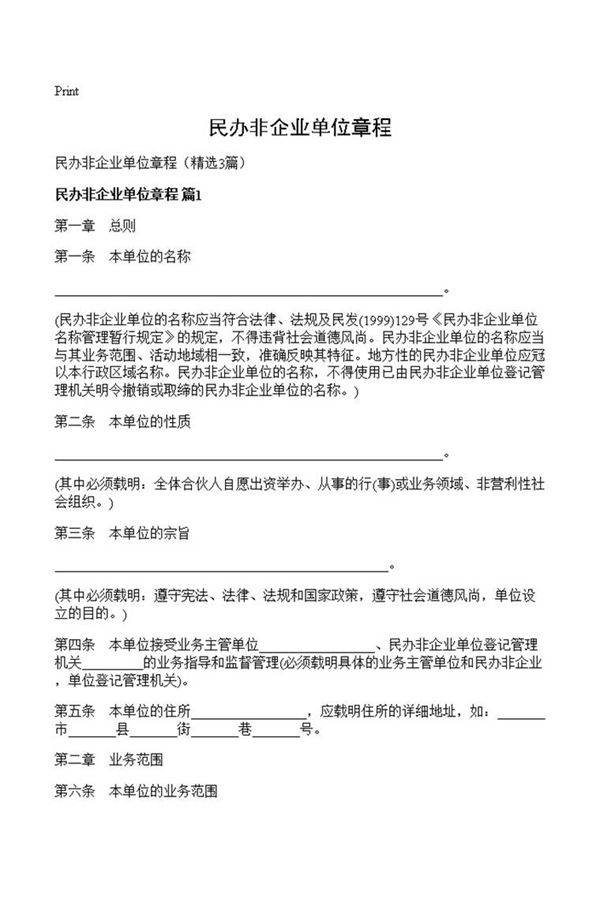 民办非企业单位章程