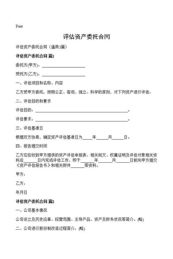 评估资产委托合同