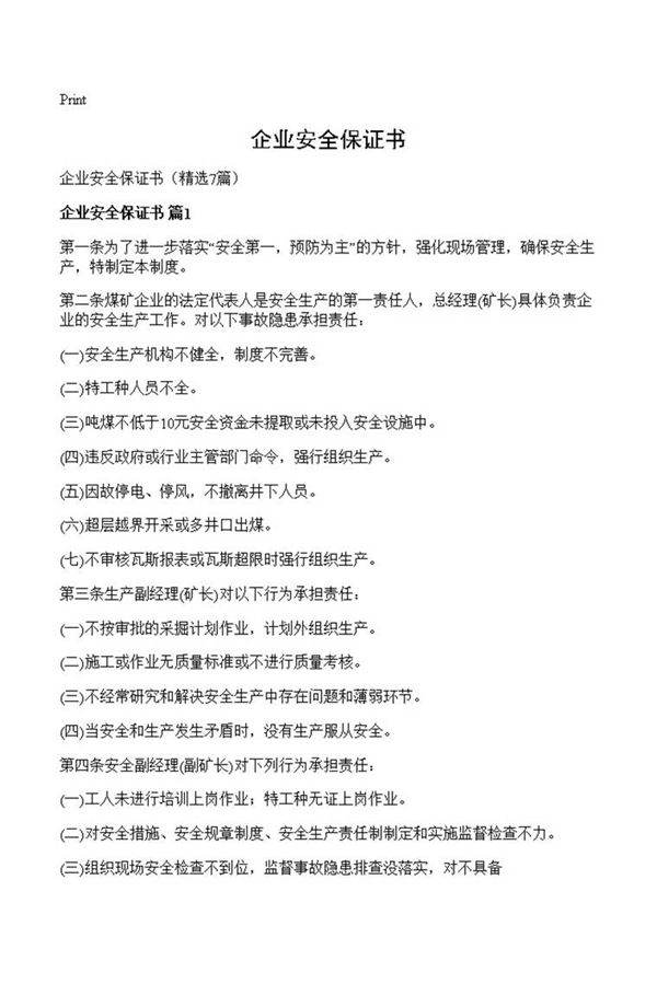 企业安全保证书