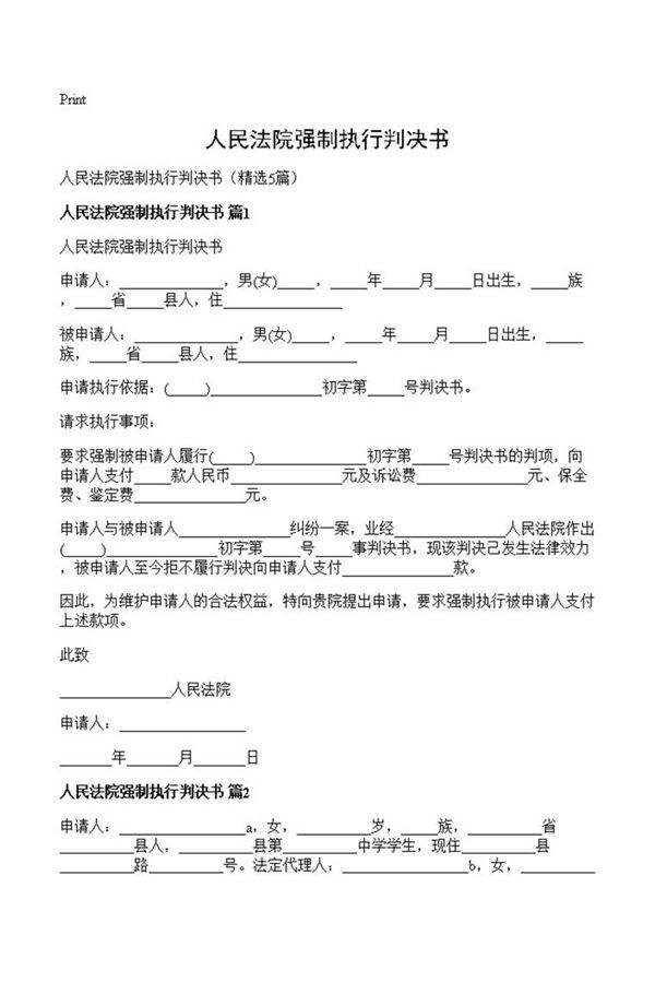 人民法院强制执行判决书