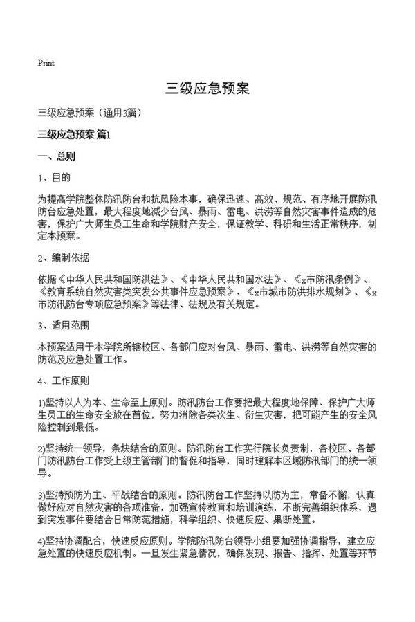 三级应急预案