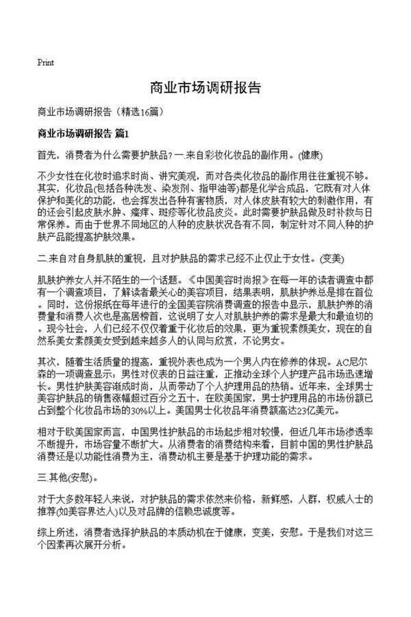 商业市场调研报告