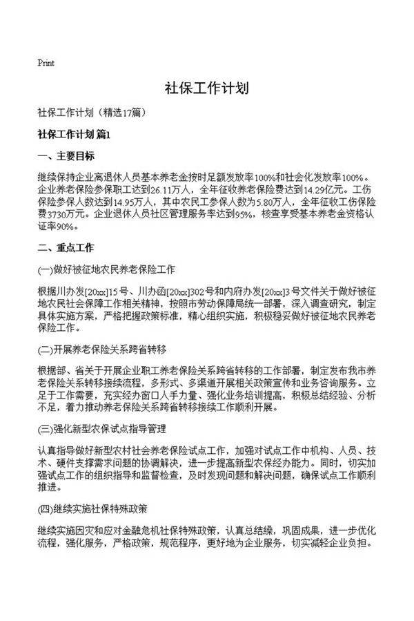 社保工作计划