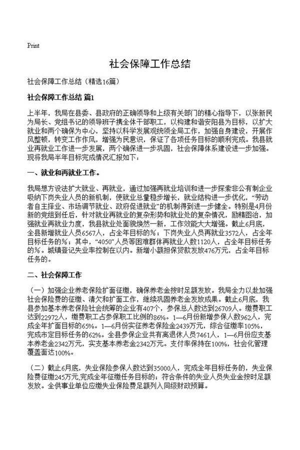 社会保障工作总结