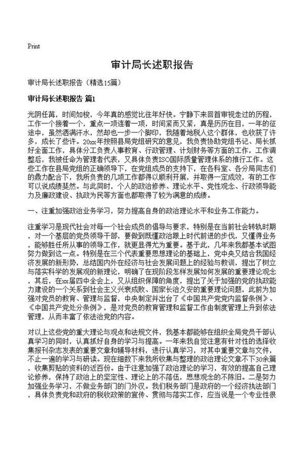 审计局长述职报告