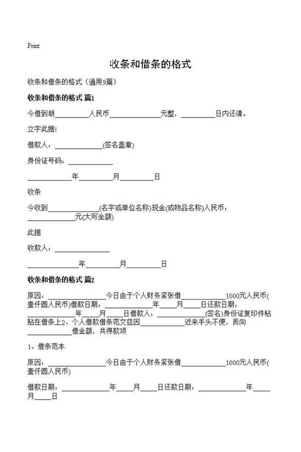 收条和借条的格式
