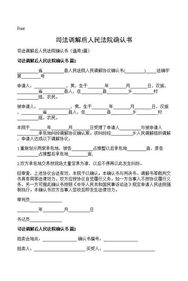 司法调解后人民法院确认书