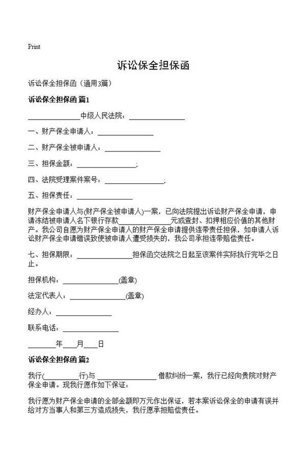 诉讼保全担保函