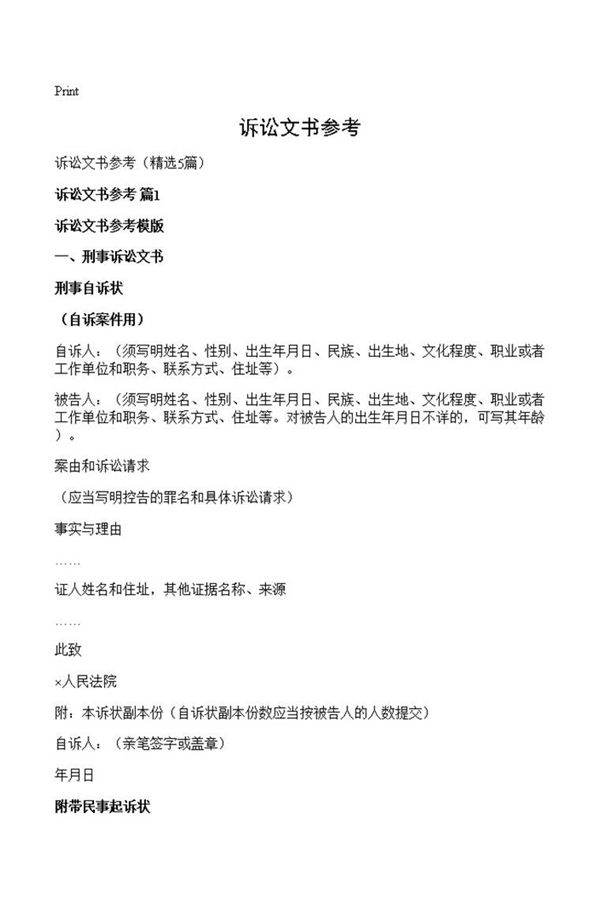诉讼文书参考