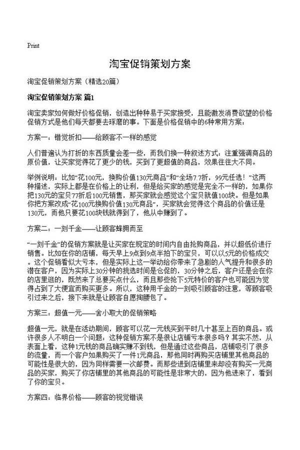 淘宝促销策划方案