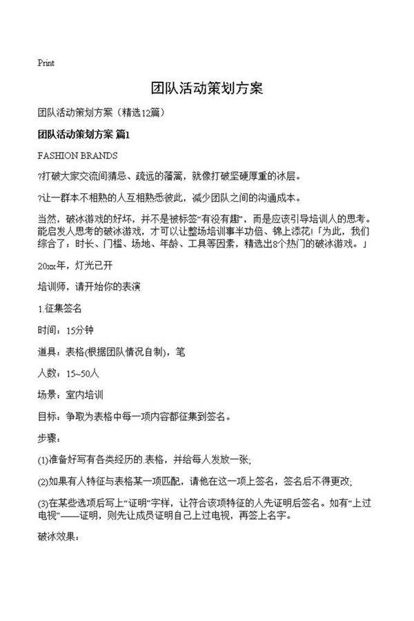 团队活动策划方案