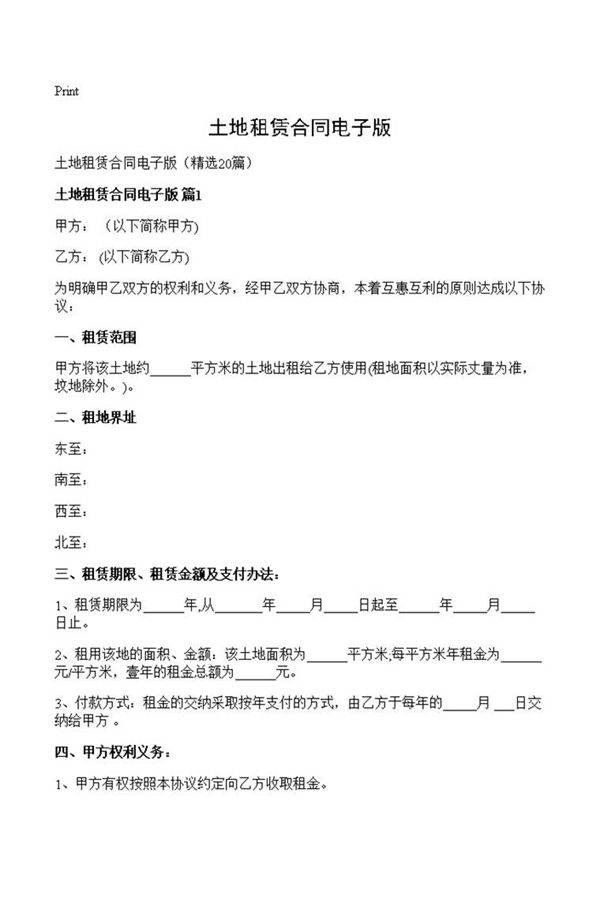 土地租赁合同电子版