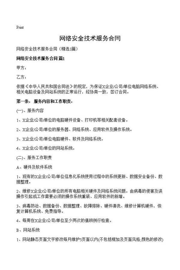 网络安全技术服务合同