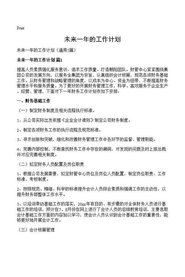 未来一年的工作计划