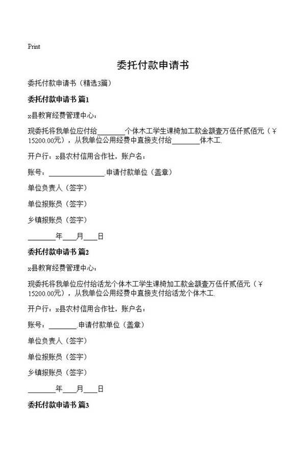 委托付款申请书