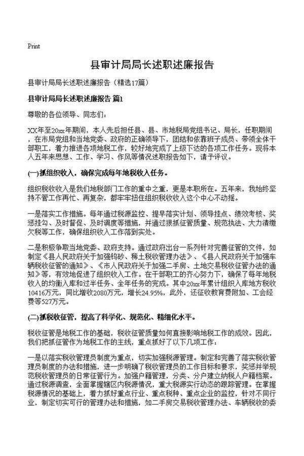 县审计局局长述职述廉报告