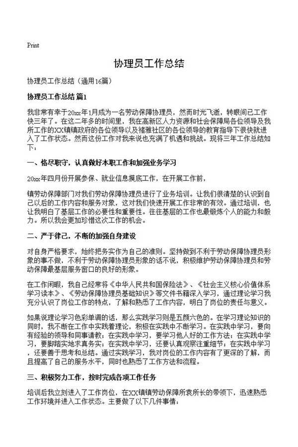 协理员工作总结