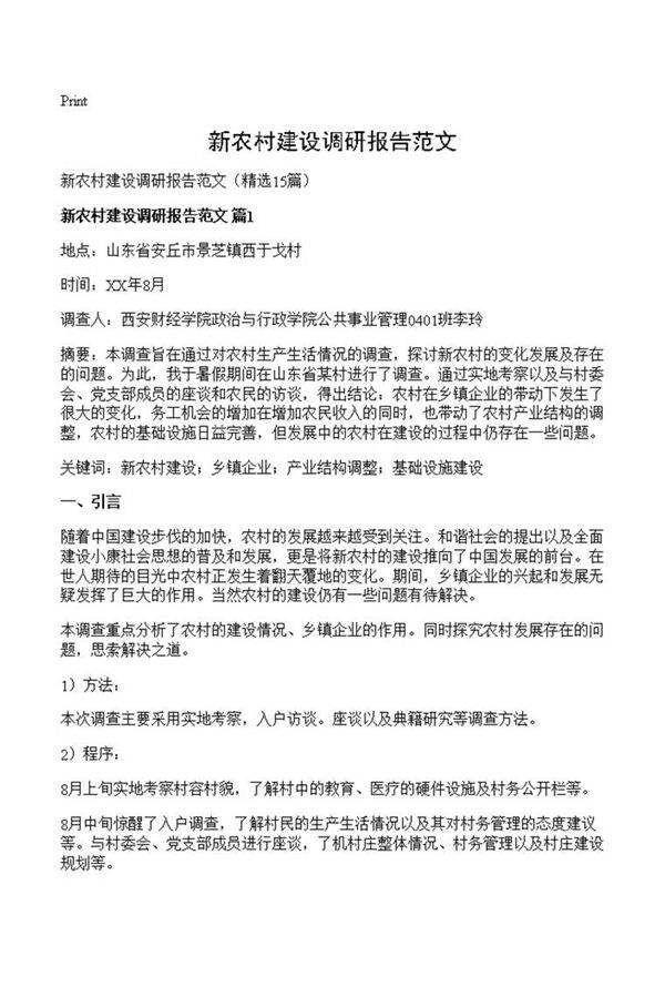 新农村建设调研报告范文