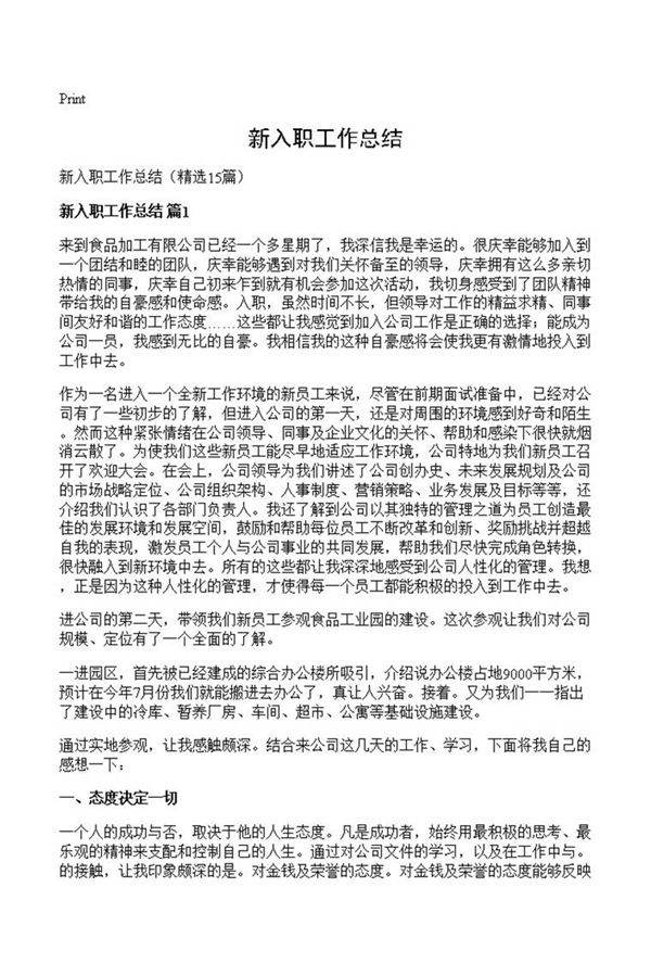 新入职工作总结