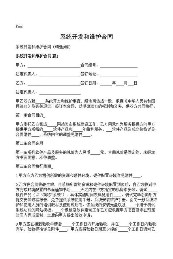 系统开发和维护合同