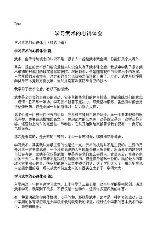 学习武术的心得体会