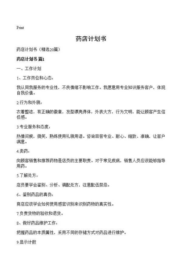 药店计划书
