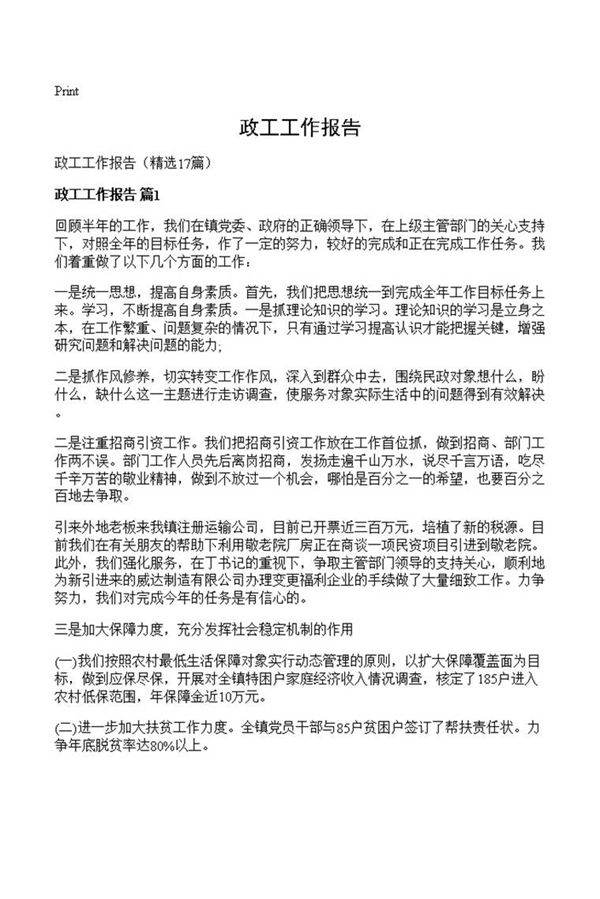 政工工作报告