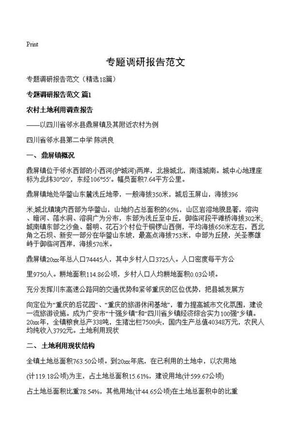 专题调研报告范文