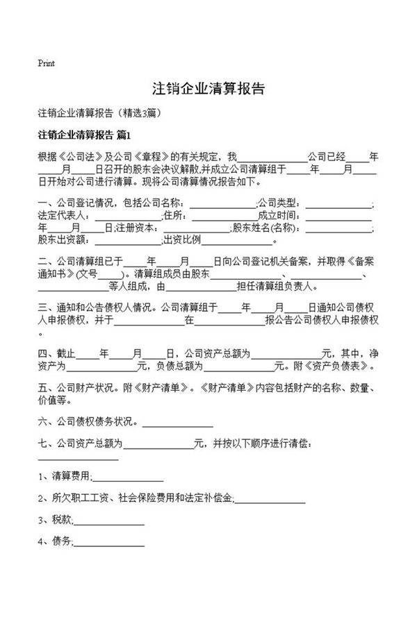 注销企业清算报告