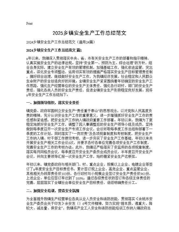 2024乡镇安全生产工作总结范文24篇