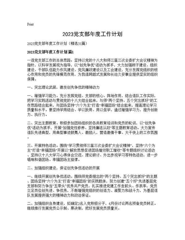 2025党支部年度工作计划31篇