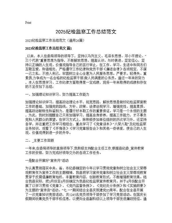2025纪检监察工作总结范文26篇