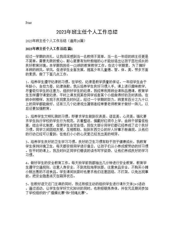 2025年班主任个人工作总结26篇