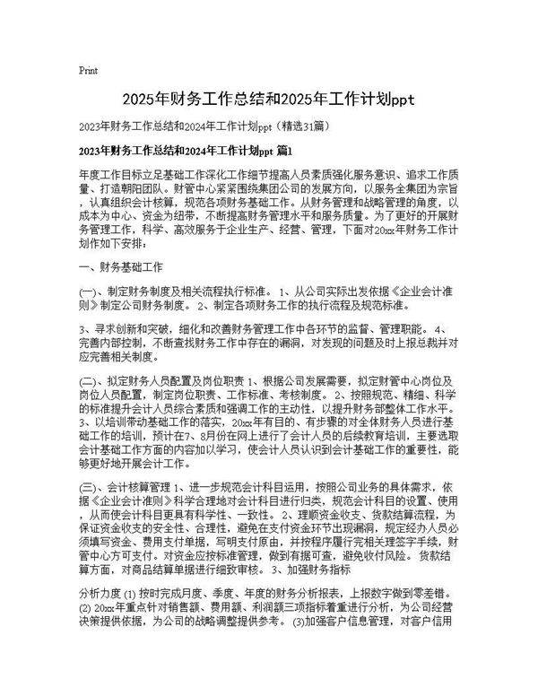 2025年财务工作总结和2024年工作计划ppt31篇