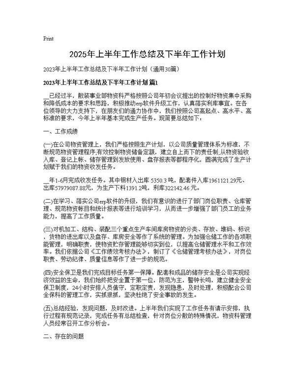 2025年上半年工作总结及下半年工作计划30篇