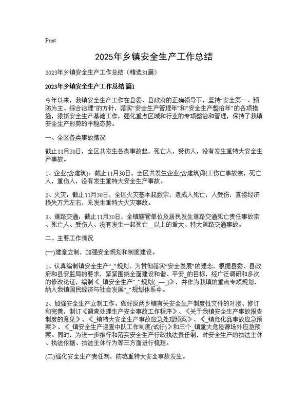 2025年乡镇安全生产工作总结31篇