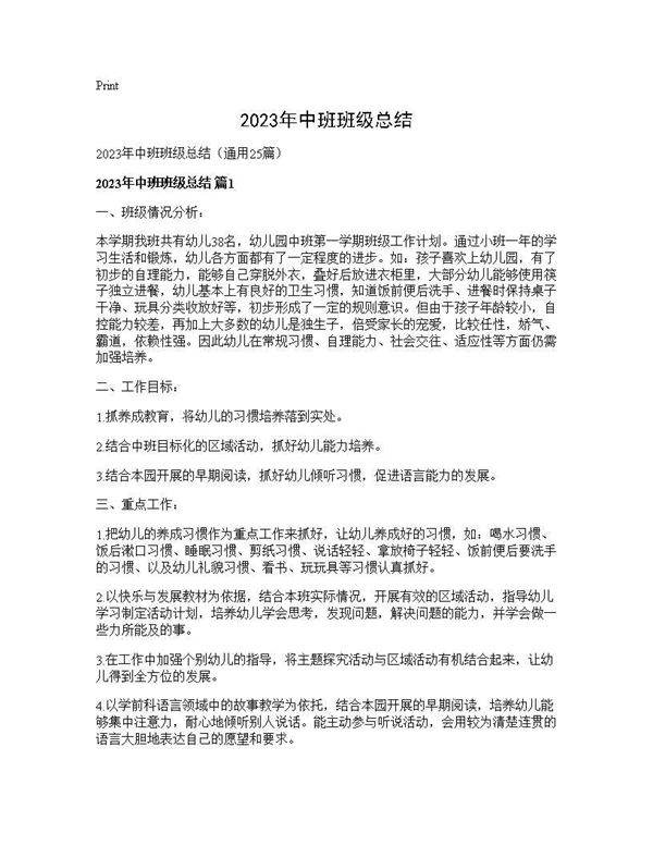 2025年中班班级总结25篇
