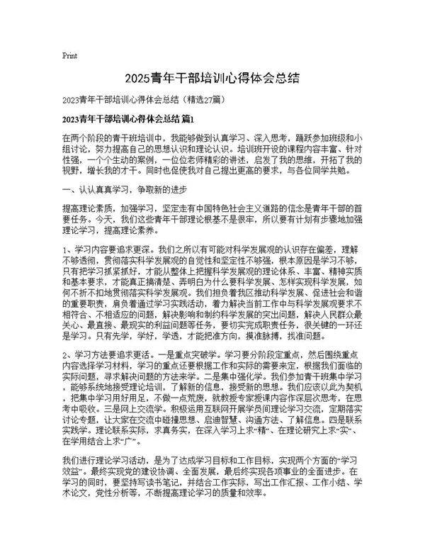 2025青年干部培训心得体会总结27篇