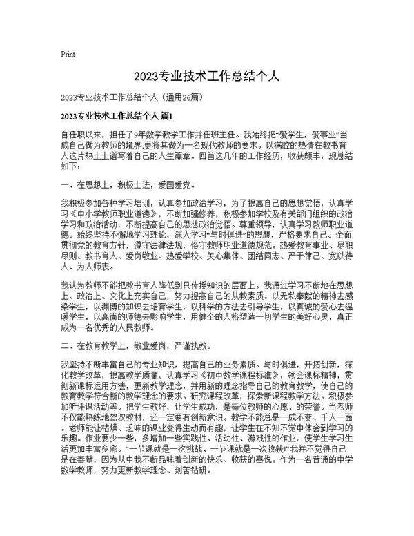 2025专业技术工作总结个人26篇