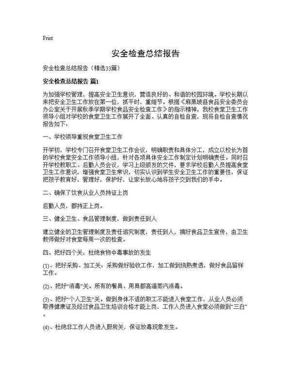 安全检查总结报告33篇
