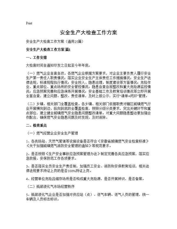 安全生产大检查工作方案25篇
