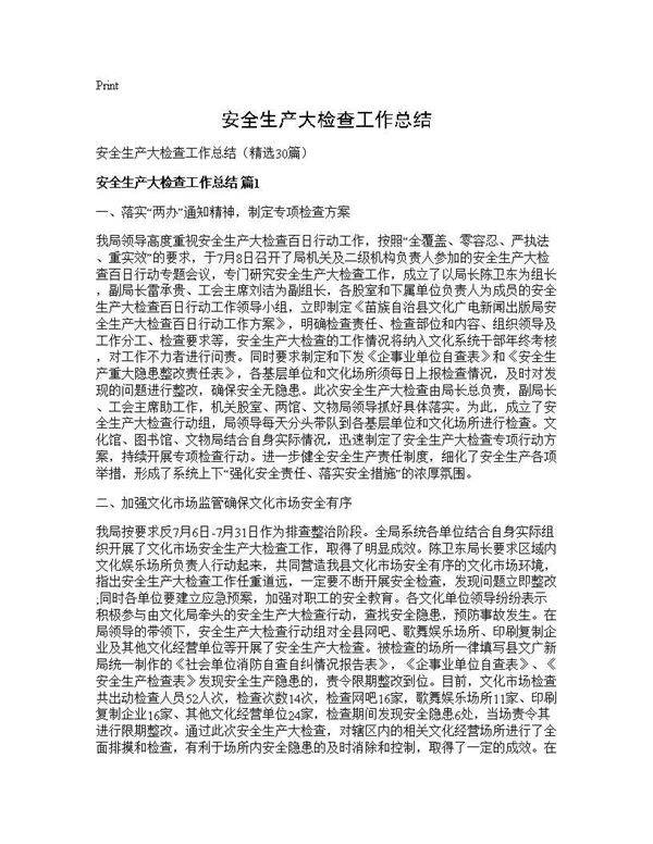安全生产大检查工作总结30篇