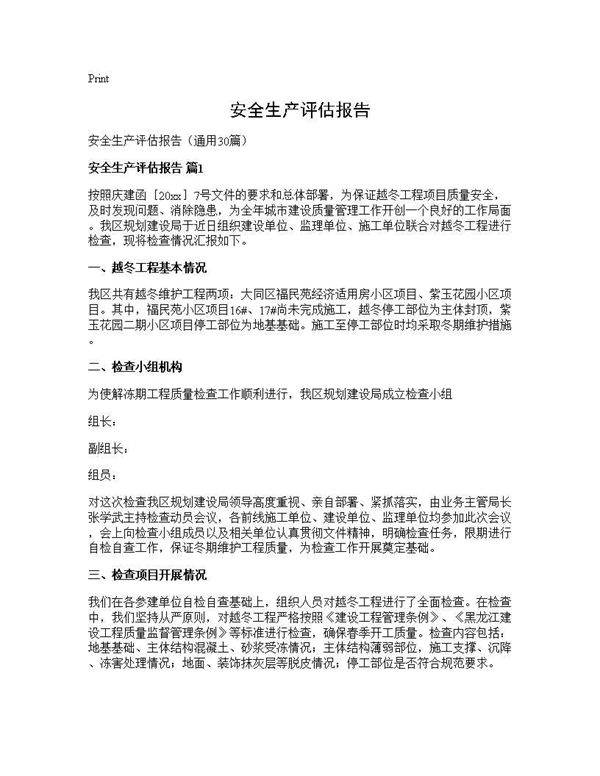 安全生产评估报告30篇