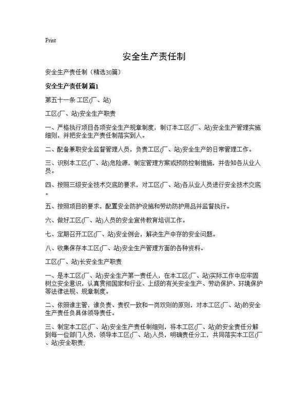 安全生产责任制30篇
