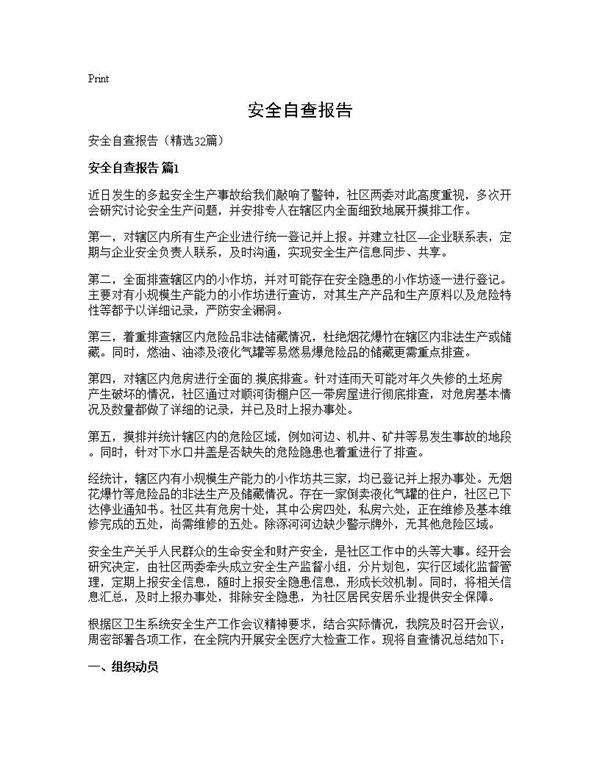 安全自查报告32篇