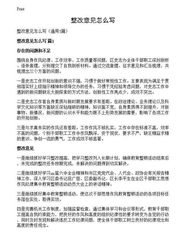 整改意见怎么写