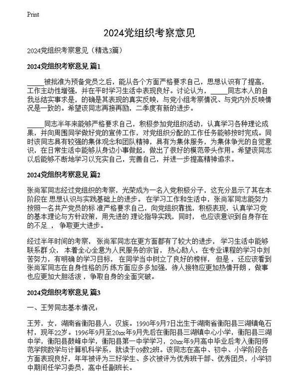 2024党组织考察意见