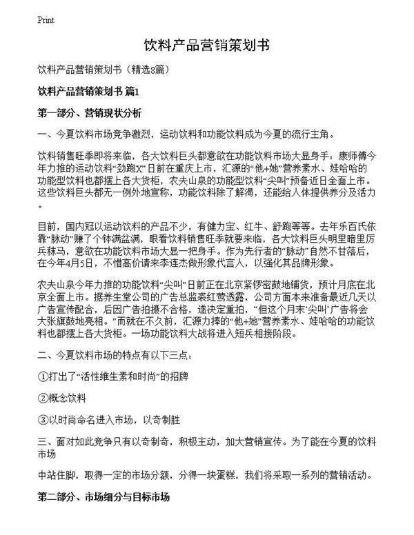 饮料产品营销策划书