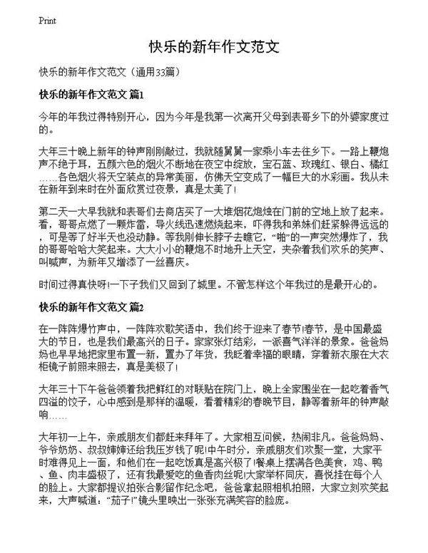 快乐的新年作文范文